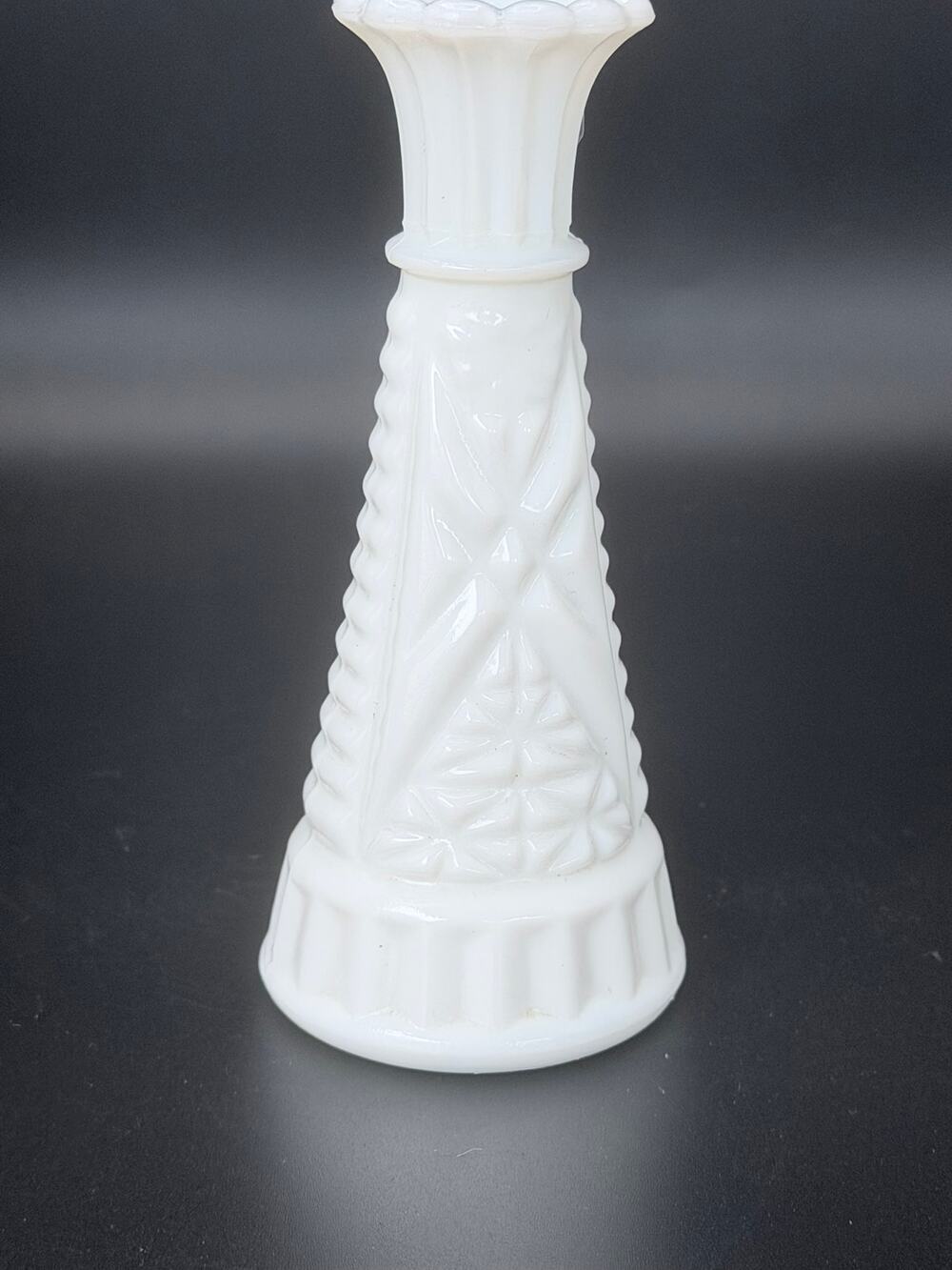 Vintage Hazel Atlas Milk Glass Starburst Bud Vase 6” Scalloped Rim MCM